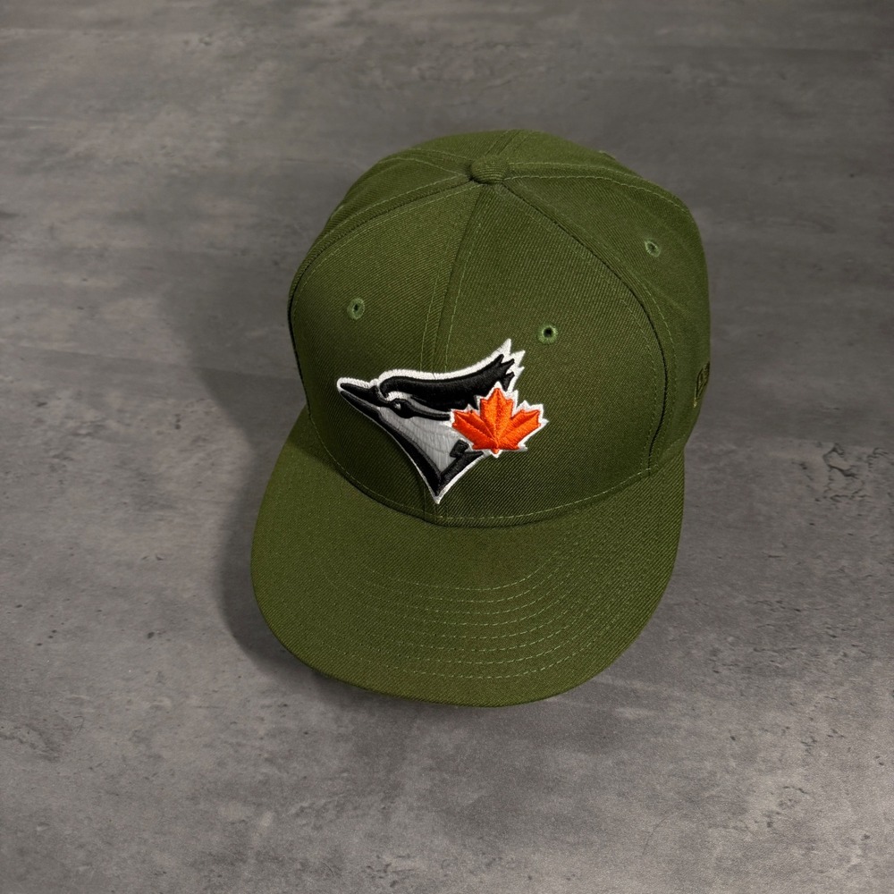 New Era Toronto Blue Jays Hat 7 1/4 Olive Green Orange 59FIFTY Fitted MLB Cap‎